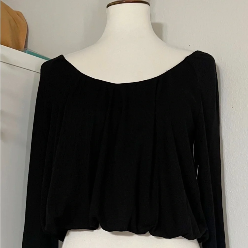 Free People Bondi Termal Long Sleeve Back Tie Top in Black‎ Size XSmall